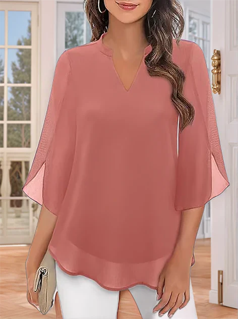 Claudia – Blusa de gasa chiffon con escote en V