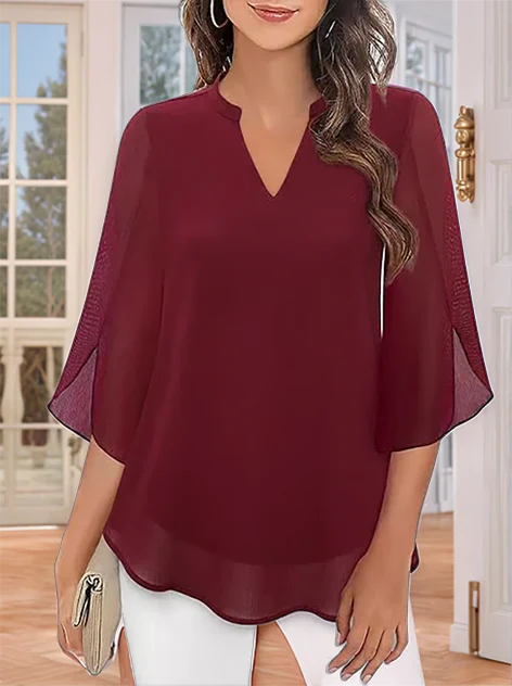 Claudia – Blusa de gasa chiffon con escote en V