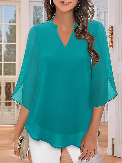 Claudia – Blusa de gasa chiffon con escote en V