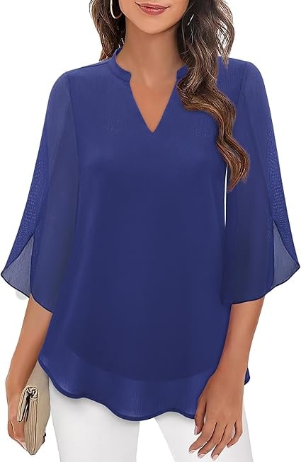 Claudia – Blusa de gasa chiffon con escote en V