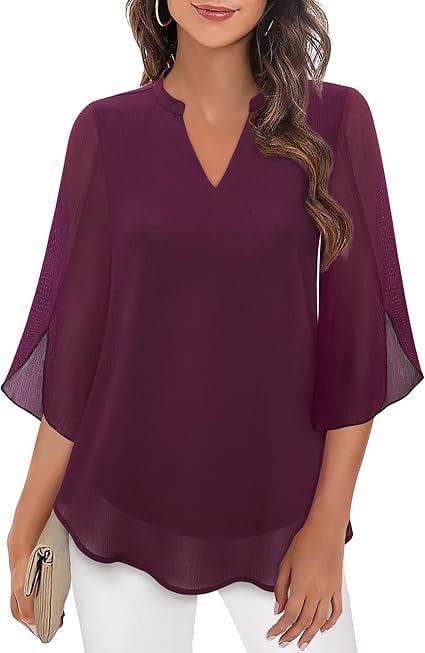 Claudia – Blusa de gasa chiffon con escote en V