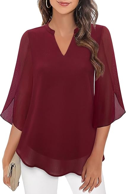Claudia – Blusa de gasa chiffon con escote en V