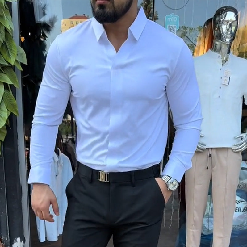 Julio - Camisa Casual de Hombre Ajustada de Color Sólido