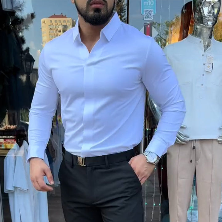 Julio - Camisa Casual de Hombre Ajustada de Color Sólido