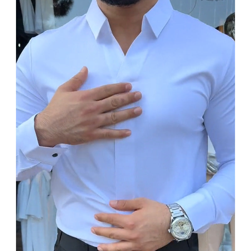 Julio - Camisa Casual de Hombre Ajustada de Color Sólido