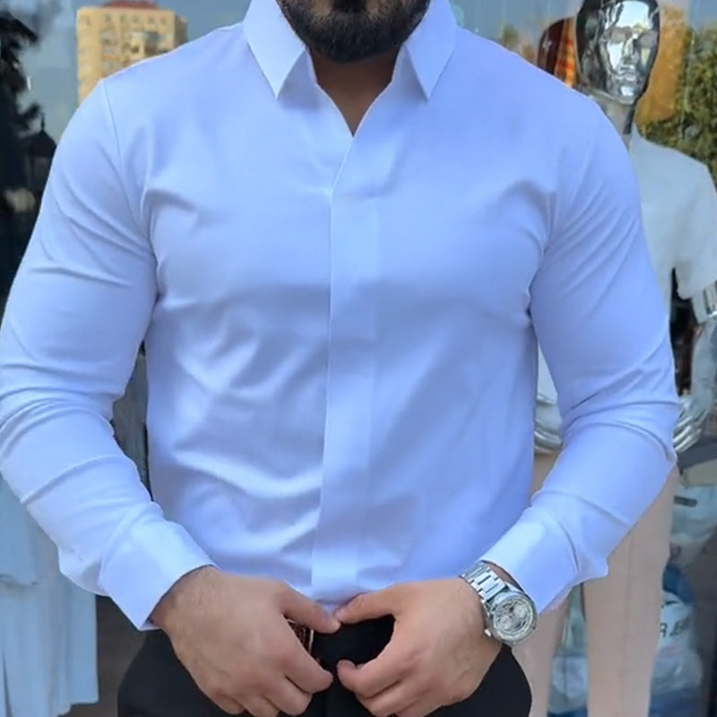 Julio - Camisa Casual de Hombre Ajustada de Color Sólido